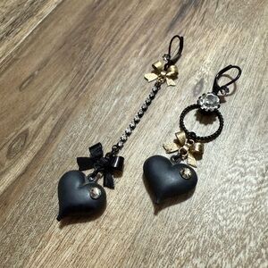 Betsey Johnson Elegant Black Heart Earrings with Gold Accents